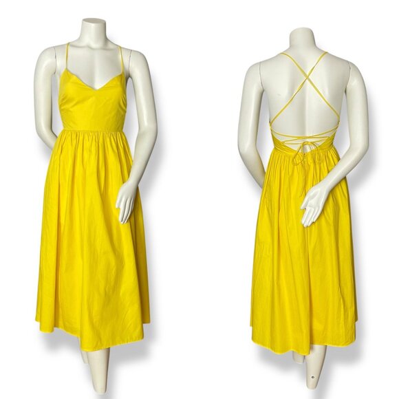 NWT Forever 21 Sundress Yellow Bright Strappy FLAW Criss-Cross Back Backless  XS - Picture 1 of 8